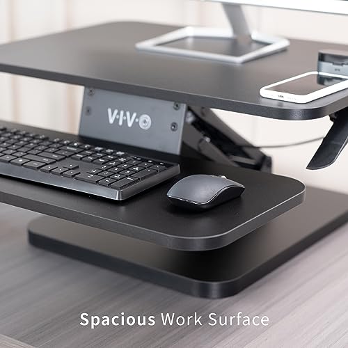 VIVO Black Height Adjustable 25 inch Standing Desk Converter, Compact Sit Stand Tabletop Monitor Riser Workstation, DESK-V001G