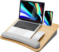 HUANUO Laptop Lap Desk - Portable Lap Desk with Pillow Cushion, Fits up to 15.6 inch Laptop, with Anti-Slip Strip & Storage Function for Home Office Students Use as Computer Laptop Stand - Light Wood