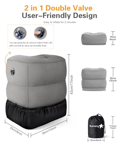 Sunany Inflatable Foot Rest Pillow for Travel, Kids/Adults Airplane Travel Pillow-Adjustable Height for Kids to Sleep While Traveling,Suitable for Airplane, Office, Home, Cars and Any Travel (1 Pack)
