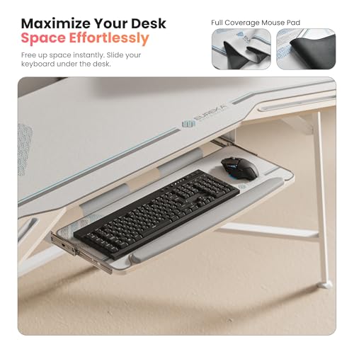 EUREKA ERGONOMIC Aero 72 Inch Gaming Desk with Keyboard Tray, Large Computer Desk Led Lights, Wing-Shaped Monitor Stand Dual Headphone Hanger Cup Holder for Studio,Streamer,Live,Maple