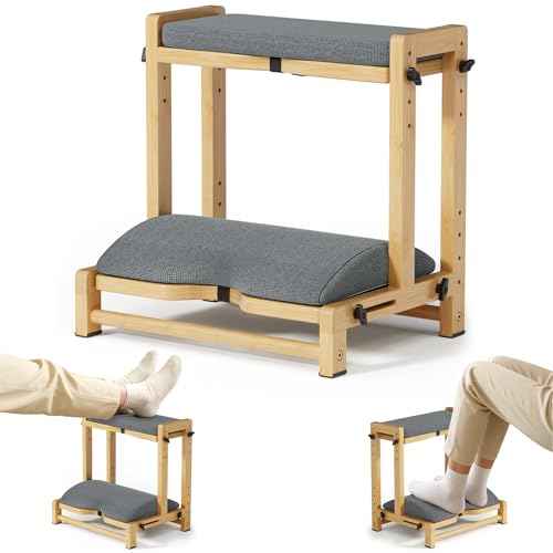Atoping Double Step Foot Rest Under Desk, Adjustable Wooden Desk Foot Rest with 4 Heights, Ergonomic Foot Stool with Cushion for Office, Gaming & Study (Natural Color)