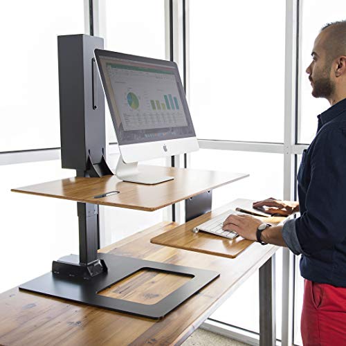 UPLIFT DESK - E7 Electric Standing Desk Converter, Black Base, Bamboo Worksurface (Single Monitor)