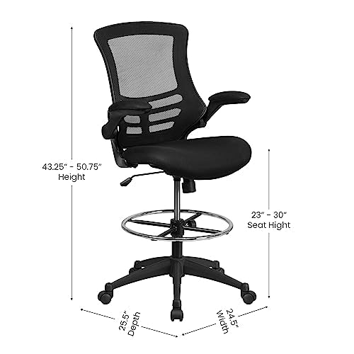 Flash Furniture Kelista Mid-Back Swivel Office Chair with Adjustable Seat Height, Ergonomic Mesh Desk Chair with Flip-Up Armrests, Black