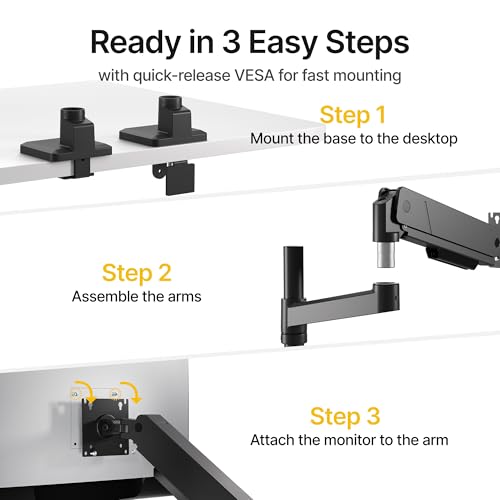 monTEK Tall Single Monitor Arm for 17 to 45 Inch Curved Screen Adjustable Upgraded Heavy Duty Ultrawide Monitor Arm Holds 35 Lbs Cable Management with C Clamp, Grommet Base, VESA 75/100mm, MA1007PBK