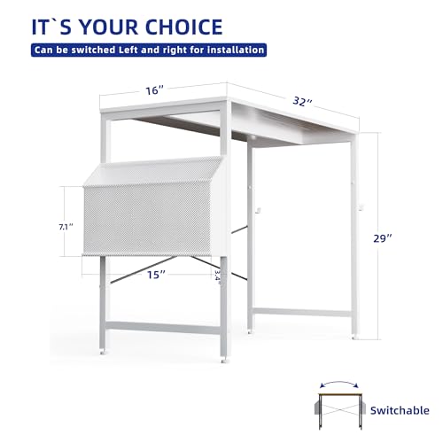 Pamray 32 Inch Computer Desk Small Spaces Desk with Storage Bag for Bedroom Writing and Home Office Work Small Study Desk Table White