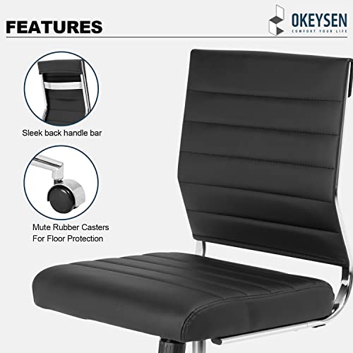 Okeysen Armless Office Desk Chair, Mid Back Leather Conference Room Chairs Without Armrests, Modern Office Chair Ribbed.