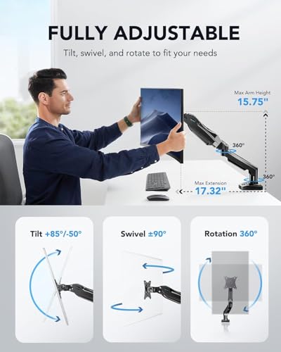 HUANUO Standing Desk Frame with 220lbs Powerful Brushless Motor, Single Monitor Mount, 13 to 32 Inch Monitor Arm