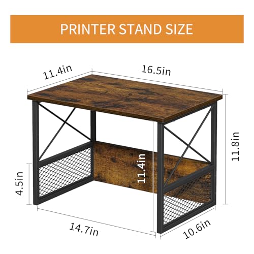 VYUOL Printer Stand for Desk, Desktop Printer Stand Shelf Organzier for Home Office, for Above and Under Desk, Fax Machine Copier Scanner, Rustic Brown