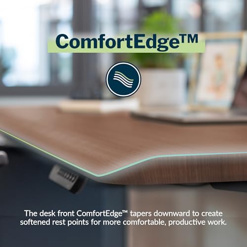 Vari ComfortEdge 40x26 Inch Adjustable Standing Desk – Small Electric Sit Stand VariDesk for Apartment, Bedroom, or Home Office + Beveled Edge, Tool-Free Assembly (Walnut)