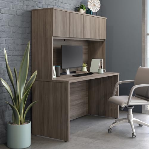 Sauder OfficeWorks Affirm 60" Desk & 60" Hutch, Hudson Elm Finish