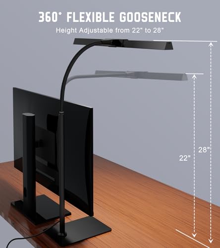 Kaulsoue Desk Lamp for Home Office with Base, Eye-Caring Desk Light with Adjustable Gooseneck, 12W USB Adapter Touch Control 5 Dimmable Brightness & Color Tall Lamp for Work, Computer, Study, Task