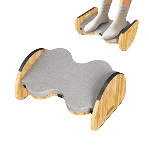 Ergonomic Under Desk Bamboo Footrest, 3-in-1 Reversible Rocking Footrest with Footpads, 4 Adjustable Heights Office Foot Stool, Large Anti-Slip Surface, Improves Posture and Blood Circulation