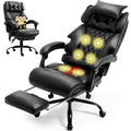 Massage Office Chair with Foot Rest,6 Points Vibration&Heat Executive Office Chairs,Big and Tall Leather Office Chair 500LBS,Ergonomic Desk Chair for Heavy People,Home and Office Computer Chair,Black
