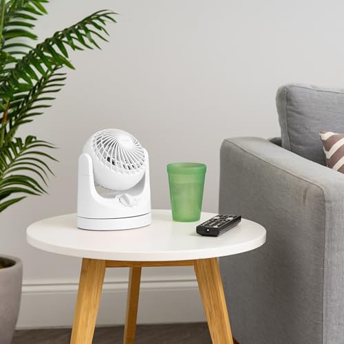 IRIS USA WOOZOO Desk Fan, Oscillating Air Circulator, 3 Speeds, 32ft Max Air Distance, 108ft² Coverage, 112° Adjustable Vertical Tilt, 27db Quiet Motor, Small Fan for Bedroom, Office, Dorm, White