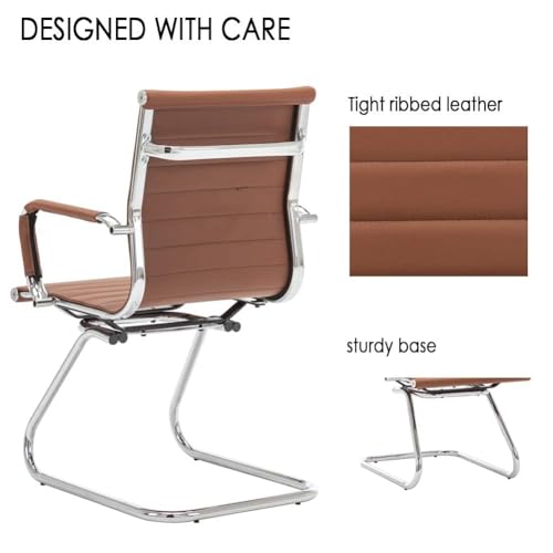 DM Furniture Conference Room Chairs Set of 6, Waiting Room Chairs with Arms, Faux Leather Reception Chairs No Wheels, Office Guest Chairs with Mid Back Support and Chrome Sled Base, Cafe