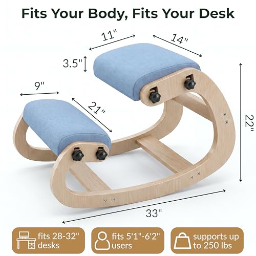 NYPOT Ergonomic Kneeling Chair with Adjustable Seats - Knee Chair for Posture Correction & Kneel Rocking Stool for Desk - Back Pain Relief for Home and Office, Supports 250 pounds - 5 Years Warranty