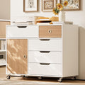 5 Drawers Mobile File Cabinet with Door, Rolling File Cabinet Printer Stand Table Craft Storage Cabinet, Under Desk Wooden Filing Cabinets for Home Office Essentials Storage Organization Furniture