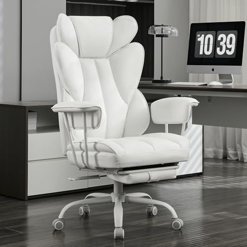 amseatec Big and Tall Office Desk Chair - Wide Ergonomic Executive with Footrest, High Back Lumbar Support Reclining Gaming Computer Chair for Heavy People (White)