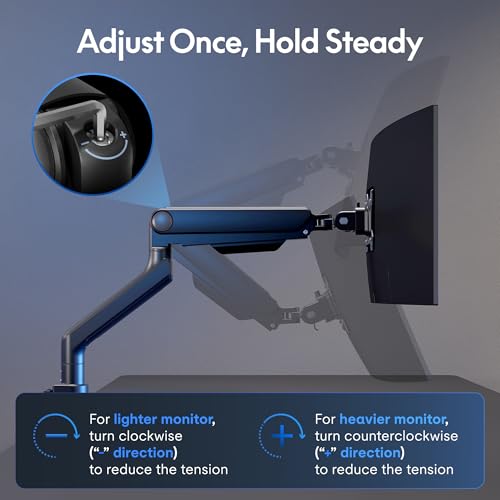 FlexiSpot Ultrawide Monitor Arm, Monitor Stand for 17 to 49 inch Screens Holds up to 44 Lbs, Adjustable Gas Spring Arm with C Clamp & Grommet Base for Gaming Office, 75/100 VESA Mount, Black