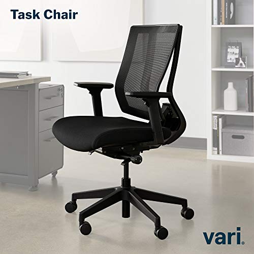 Vari Task Chair- Varidesk Comfortable Ergonomic Office Chair with Mesh, Armrests and Rolling Casters - Easy Assembly, 300lb Capacity - Lumbar and Back Support - Home Office Chair- Black