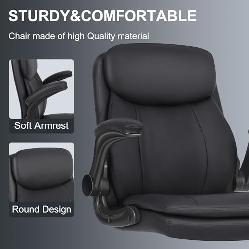 Misolant Drafting Chair, Tall Office Chair for Standing Desk, High Leather Executive Office Chair with Adjustable Height and Flip-up Armrest for Counter Height Desk