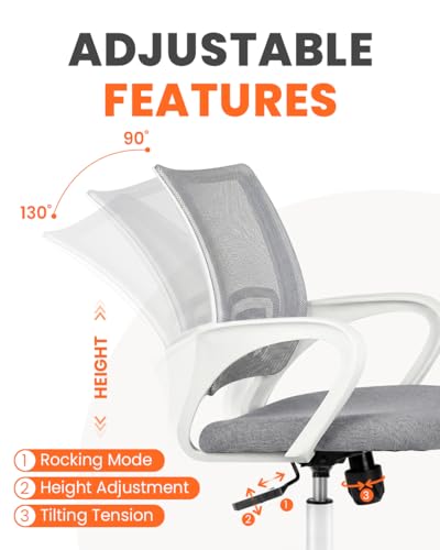NEO CHAIR Office Desk Computer Chair Ergonomic Mesh Gaming Cushion Seat with Comfy Lumbar Mid Back Support Adjustable Height Swivel Rolling Wheels for Home Task (Grey)