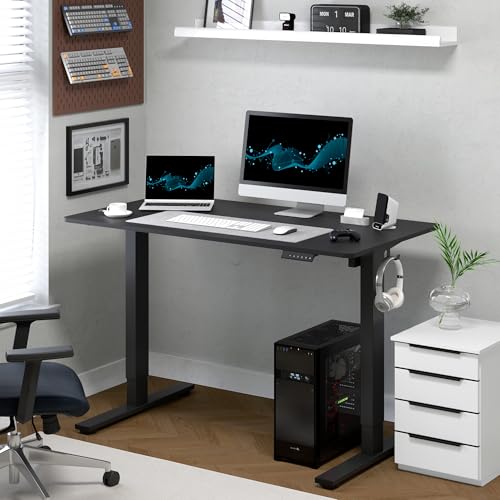 FLEXISPOT Electric Standing Desk, 40" x 24" One-Piece Desktop, Height Adjustable Computer Desk for Home Office, Black Frame & Black Top (One Package)