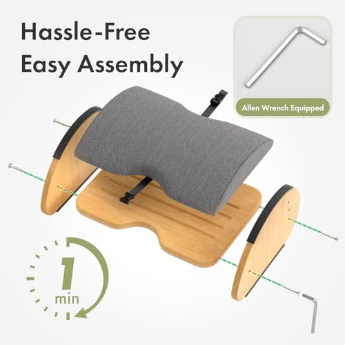 Amazer Bamboo Under Desk Footrest with Cushion 3-in-1, Reversible Ergonomic Wood Rocking Foot Rest for Under Desk at Work, Adjustable Foot Stools with Washable Cover, Desk Leg Rest for Home Office