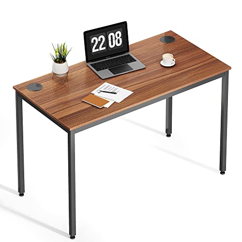 EUREKA ERGONOMIC 47 Inch Teak Home Office Computer Desk, Simple Modern Sturdy Work Study Writing PC Gaming Table for Large Space Adults Teens Kids Sewing Bedroom Kitchen Dinning Room, Black Metal Legs