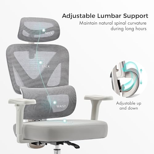 EUREKA ERGONOMIC Exis Ergonomic Chair, Office Chairs with Adjustable Lumbar Support & Multi-Position Backrest, Gaming Chair with High-Resiliency Seat for Long Hours, 360° Rotatable Armrests, White