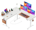 Huuger L Shaped Standing Desk with Power Outlets, 63 x 55 Inch Height Adjustable Computer Desk for Bedroom, Corner Stand up Desk for Home and Office, Work and Study, White
