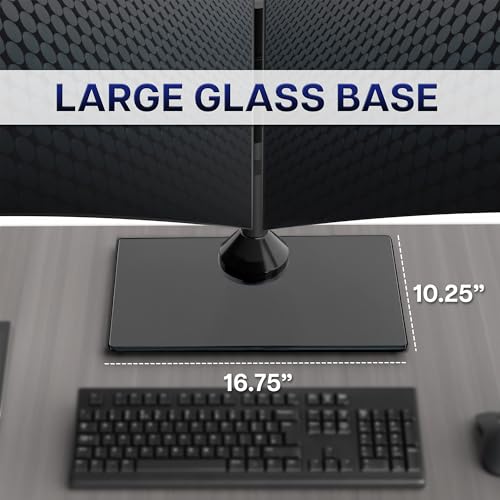 VIVO Freestanding Dual Monitor Stand with Sleek Glass Base and Adjustable Arms, Mounts 2 Screens up to 32 inch and 22 lbs Each, Black, STAND-V002FG