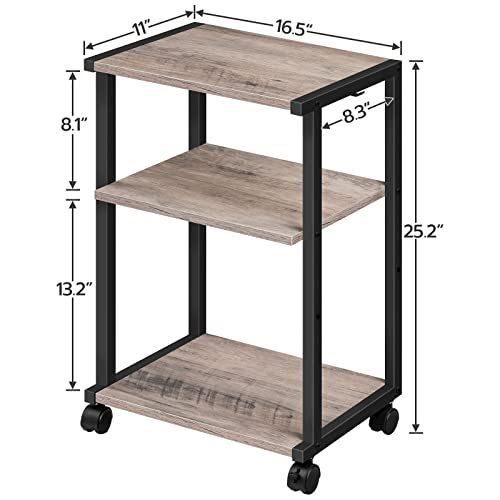 HOOBRO Mobile Printer Stand, 3-Tier Printer Cart Under Desk with Storage, Industrial Adjustable Rolling Cart, Sturdy Little Table on Wheels for Home Office BG28PS01N1