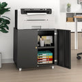 TEEALUBAN Large Printer Stand with Storage,3D Heavy-Duty Printer Table for Home Office with Wheels,2 Doors and Adjustable Shelves,23.62" H Black