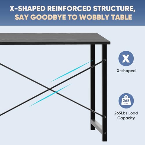 DUMOS 44 in Computer Desk for Home Office, Modern Study Work Table Simple Style for Bedroom, Writing Desks with X-Shaped Reinforcement, Black