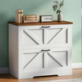 HOOBRO 2 Drawer File Cabinet, Farmhouse Lateral Filing Cabinet for Letter/A4/Legal Size, Large Wooden Office Storage Cabinet, Printer Stand for Home Office, White and Walnut WH48WJ01