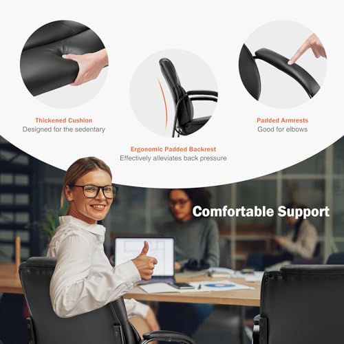 Sweetcrispy Waiting Room Guest Chair Set of 2, Stationary Office Reception Chairs No Wheel, Comfy Padded Arms and Seld Base, for Conference Room Lobby Home Computer Desk Bedroom Elderly, Deep Black