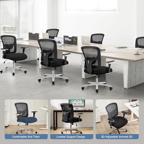 DUMOS Big and Tall Office Desk Chair with Lumbar Support, 500lbs Heavy Duty Mesh Ergonomic Computer Chair with 4D Armrest and Wide Comfy Seat, Swivel Wheels for Adult, Black