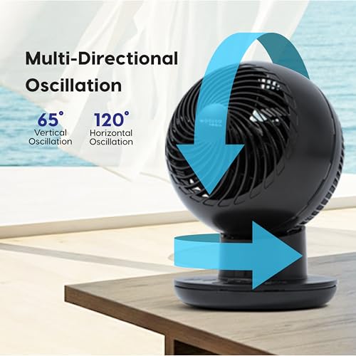 IRIS USA WOOZOO Air Circulator Fan with Remote, Oscillating Table Fan, 8 Speeds, 82ft Max Air Distance, 65° Tilt, Ultra Quiet DC Motor, Small Desk Fan for Bedroom, Office, Dorm, Black