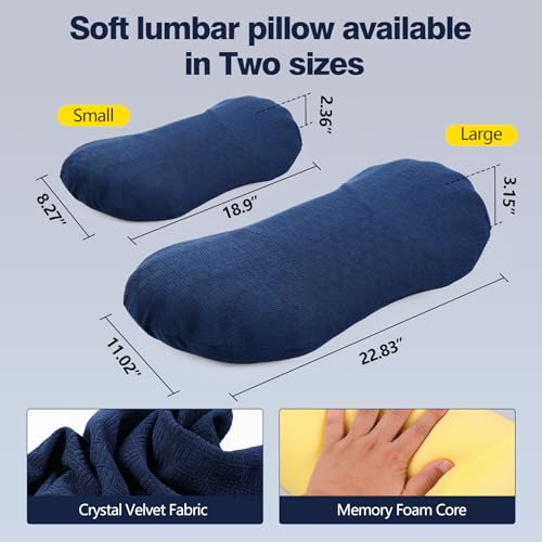 COMFYTHERA Lumbar Support Pillow for Sleeping Memory Foam Lumbar Support Cushion for Lower Back Pain Relief, Back Support Bed Pillow Waist Support (Dark Blue, Large)