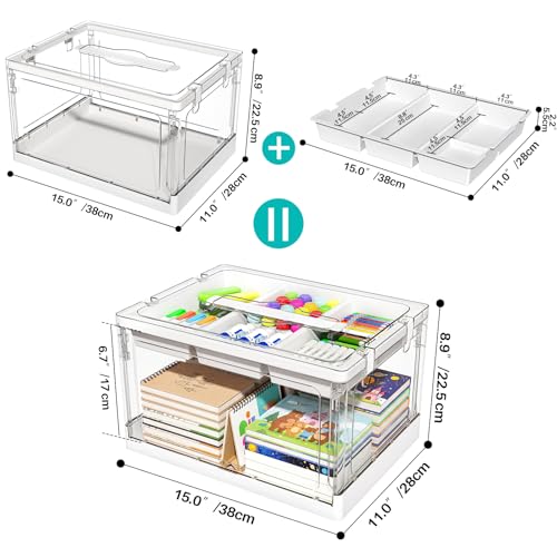 24QT 2Packs Clear Craft Organizers and Storage with Trays, Art Supply Organizer and Storage, Craft Storage Box with Lid for Beads, Markers, Coloring Books, Sewing, Playdoh and Tools Transparent