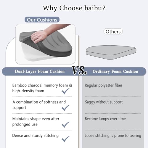 baibu Kitchen Chair Cushions, Dual-Layer Patented Design Molded Memory Foam Dining Chair Pads with Ties and Washable Cover, 17" x 16" x 2", Black