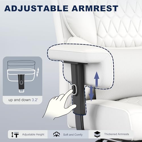 Misolant Big and Tall Office Chair with Footrest, High Back Executive Desk Chair with Adjustable Lift Armrest, 155°Recline，Lumbar Support Pillow, Faux Leather Gaming Chairs for Home or Office