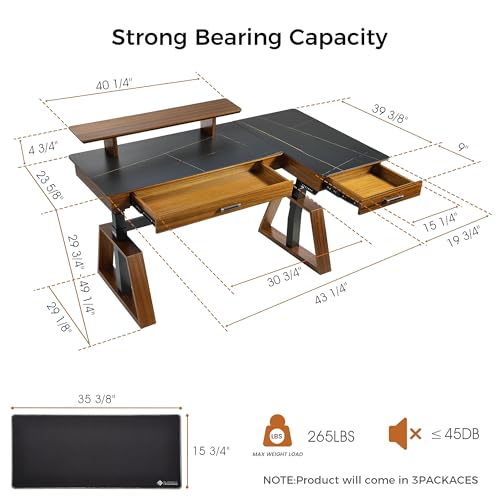 EUREKA ERGONOMIC Electric Standing Desk with Dual Drawers,63 Inche Executive Desk,Height Adjustable L-Shaped Office Desk, Computer Workstations with Monitor Stand,Right/Black