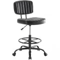 DUMOS Armless Drafting Chair, Low Back Office Seat with Adjustable Footrest Ring for Standing Desk, Ergonomic PU Leather Office Seating, Swivel Rolling High Stool for Studio, Lab, Counter, Black