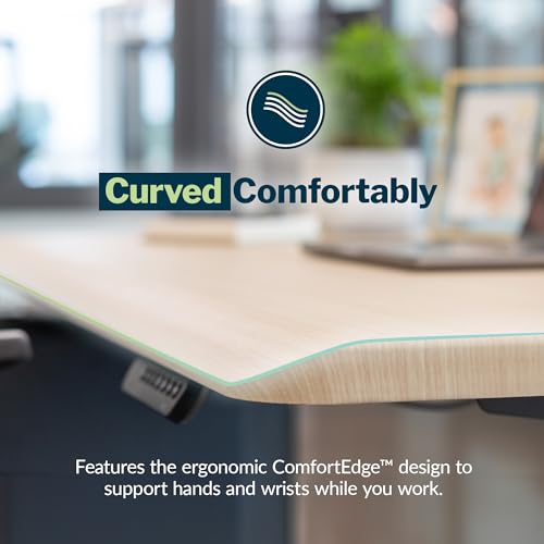 Vari ComfortEdge 80x60 L-Shape Electric Standing Desk – Height Adjustable Sit-Stand VariDesk for Corner Office with Reversible Left/Right Design – Light Wood Top/Slate Legs (Ships in 3 Boxes)