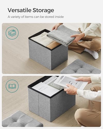 SONGMICS Mazie Collection - Small Folding Storage Ottoman, Foot Rest Stool, 12.2 x 16.1 x 12.2 Inches, 286 lb Load Capacity, for Living Room, Bedroom, Home Office, Dorm, Light Gray ULSF102G02