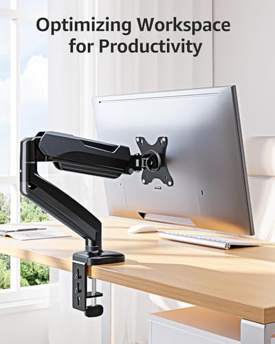 MOUNTUP Single Monitor Desk Mount Holds Screen up to 32 inch, Height Adjustable Monitor Arm, Full Motion Computer Monitors Stand with Clamp/Grommet Base, VESA Mounts Fit 4.4-17.6lbs Computer, Black