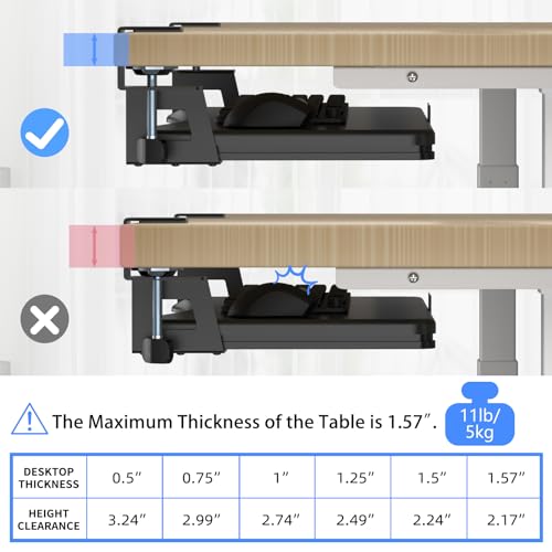 suptek Keyboard Tray Under Desk Pull Out with C Clamp Mount, Computer Keyboard & Mouse Tray, 25.6 (30 Including Clamps) x 11.8 inch Slide-Out Platform Computer Drawer for Typing, Black, DSF1