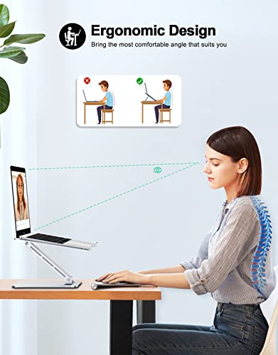RIWUCT Foldable Aluminum Alloy Laptop Stand for Desk, Height Adjustable Ergonomic Computer Stand for Laptop, Portable Laptop Riser Holder Lecterns Stand Compatible with MacBook Pro Air/HP/Dell 10-16"